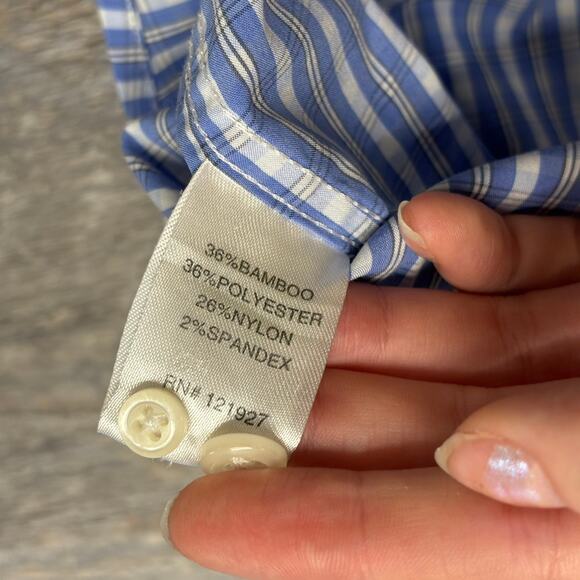 Johnnie-O‎ Prep-Formance Blue Plaid Mens Large Bamboo Nylon Button Down Shirt - Picture 5 of 9